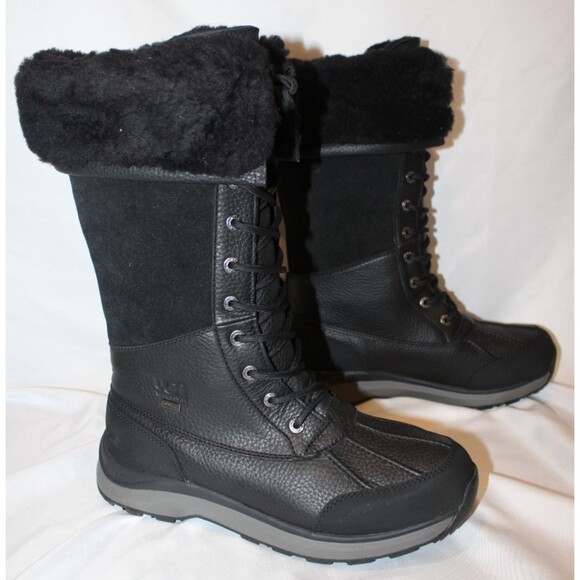 UGG Adirondack III Tall Leather Wateproof Suede Leather Boots Black Sz 8.5 NWT - Picture 1 of 8